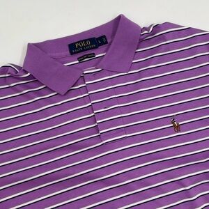 Polo Ralph Lauren‎ Men's L Purple Striped Pima Soft Touch Short Sleeve Polo